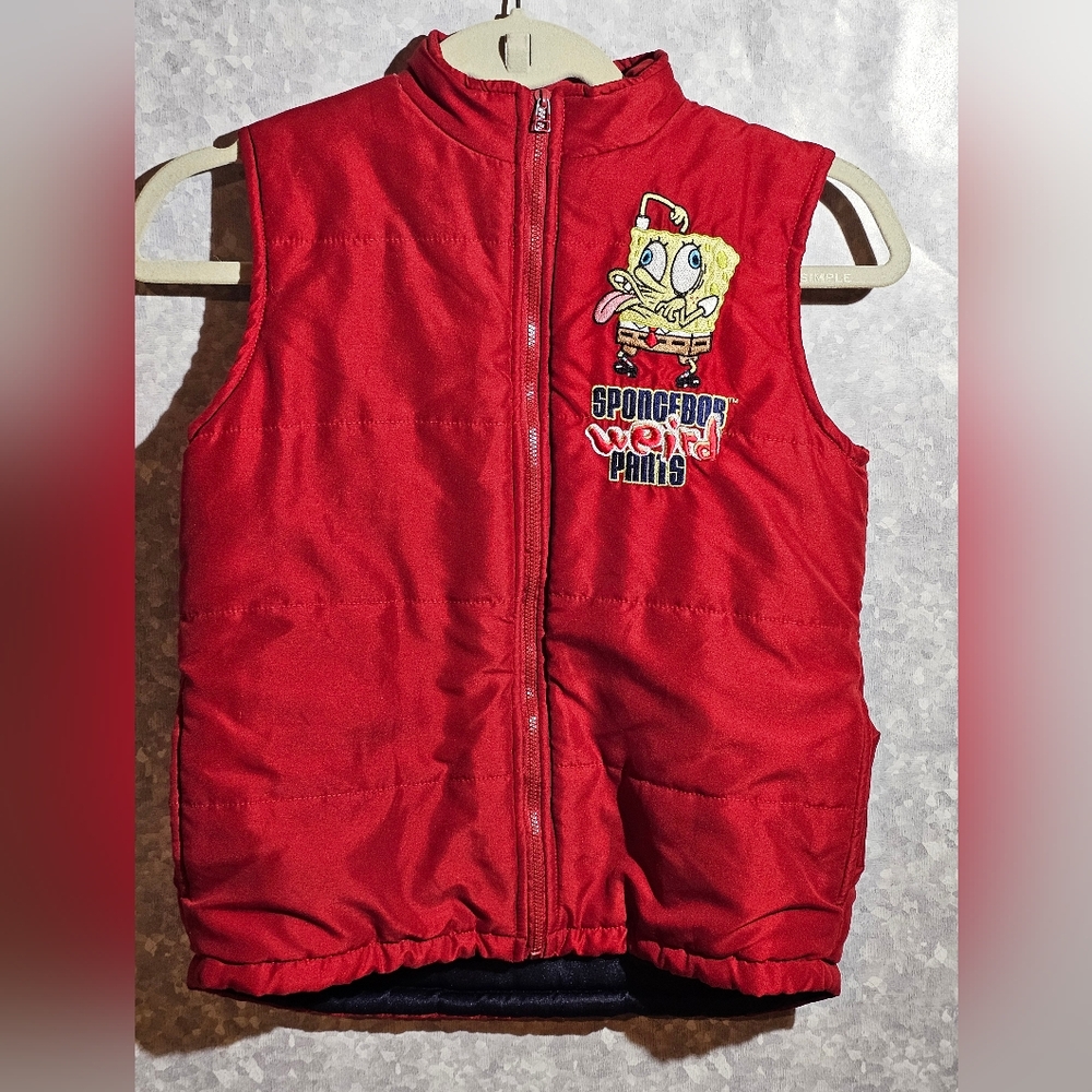 SpongeBob Y2k Puffer Red Vest Youth Boys Sz M Nickelodeon Embroidered VIACOM